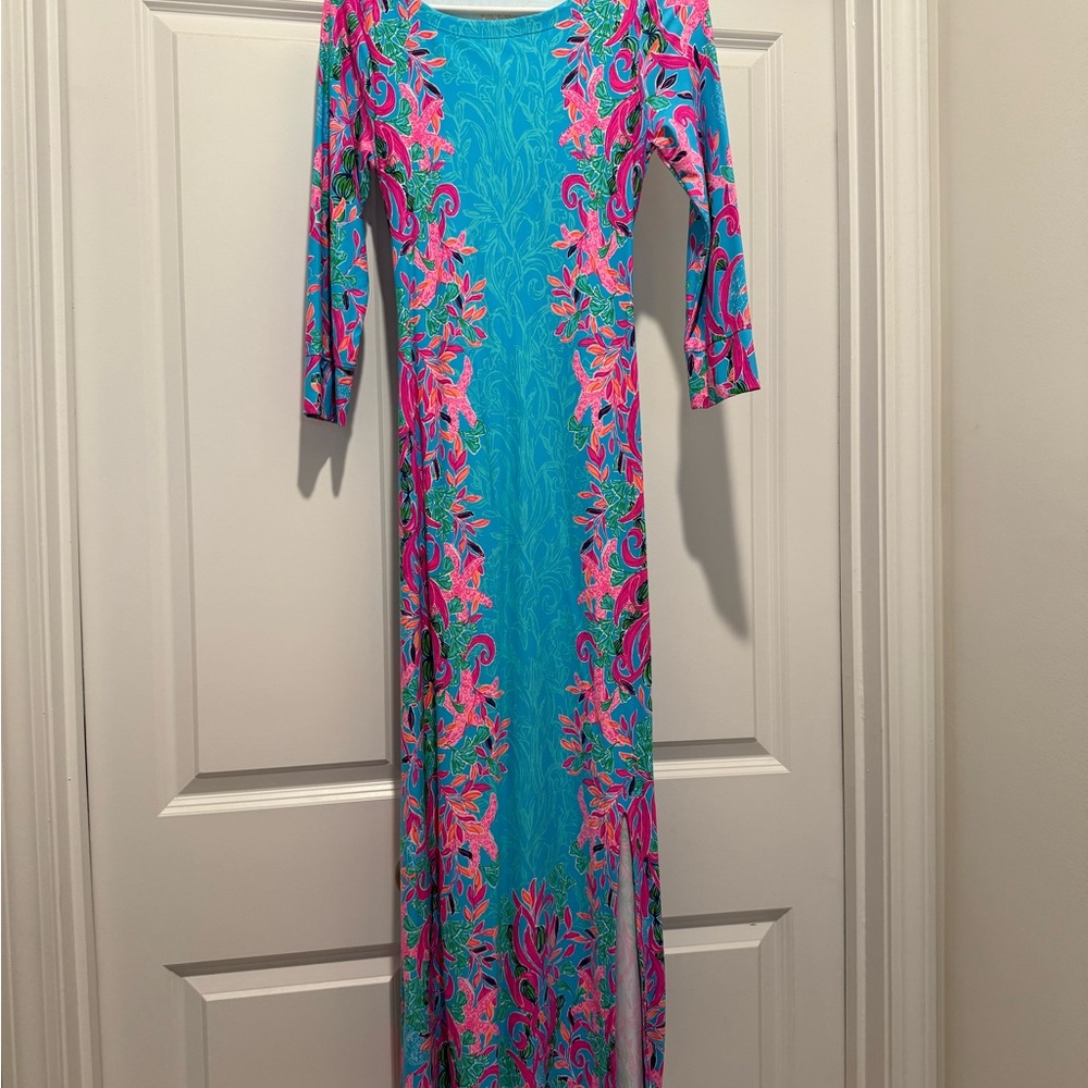 Vibrant Blue and Pink Patterned Dress